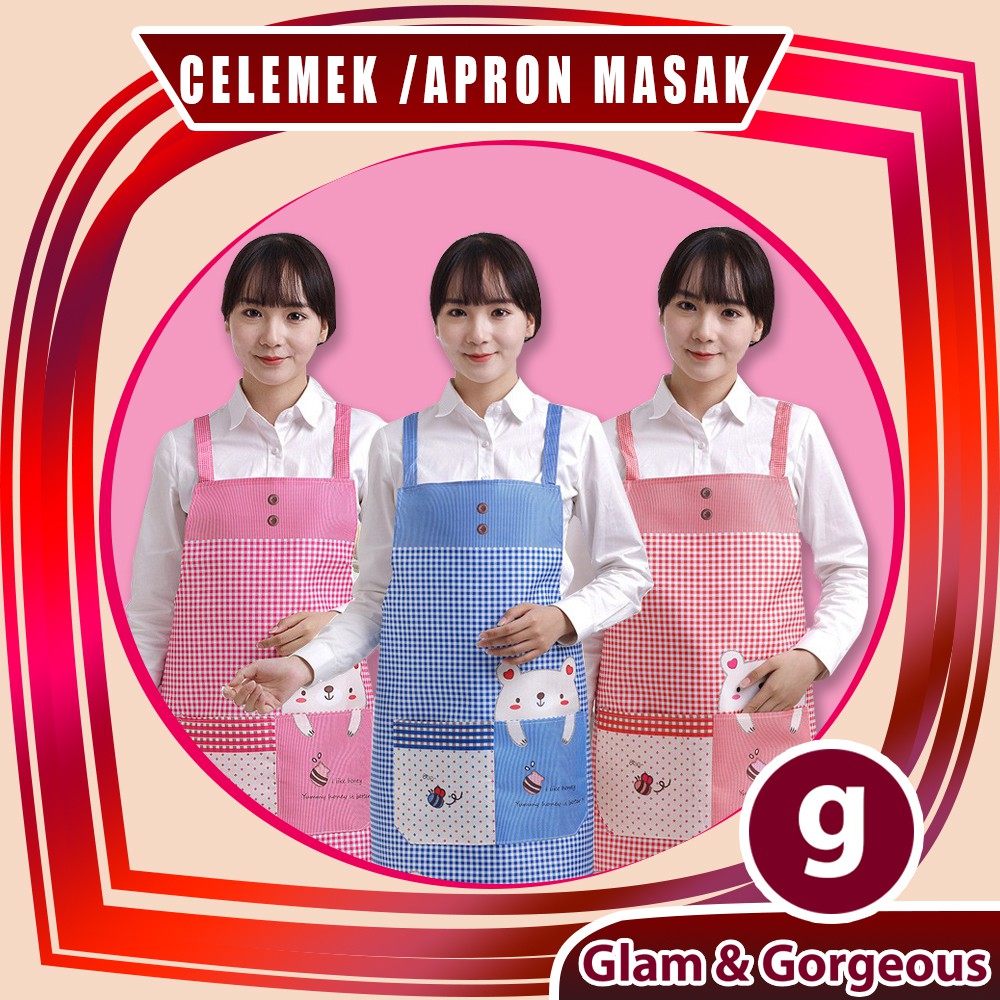 Apron Celemek Masak Barista Dapur Motif Beruang Waterproof CM010