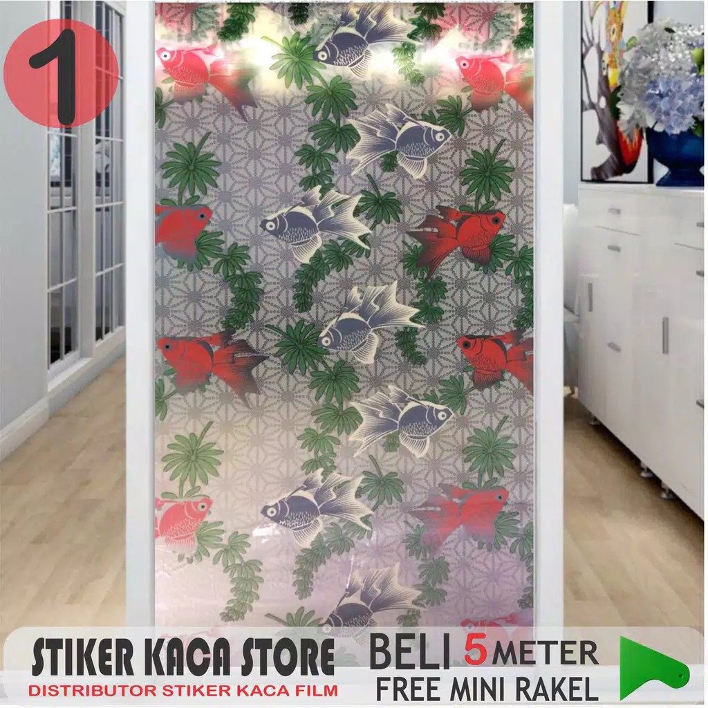 STIKER KACA MOTIF L90 / STIKER KACA MOTIF IKAN / STIKER KACA MURAH
