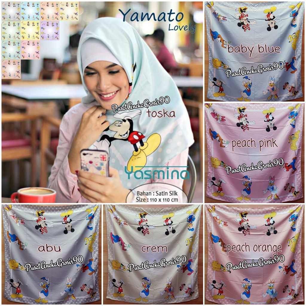 Jilbab Segi Empat Satin Motif Mickey Mouse Jilbab Karakter