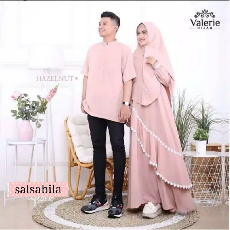 Baju Dress Gamis Couple Busui Polos Koko Pasangan Kondangan Wanita Syari Renda Samping Premium Free 