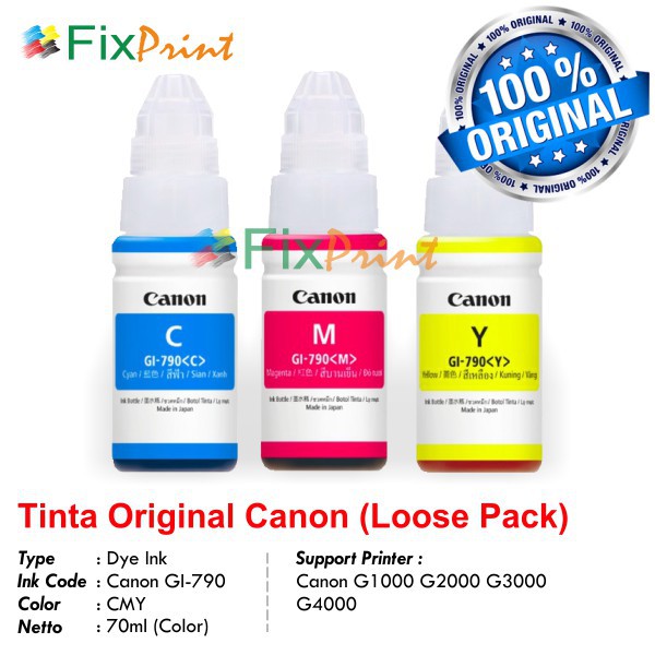 Tinta Original Canon 790 GI790 GI-790 COLOR Printer G1000 G2000 G3000 G4000 G1010 G2010 G3010 G4010