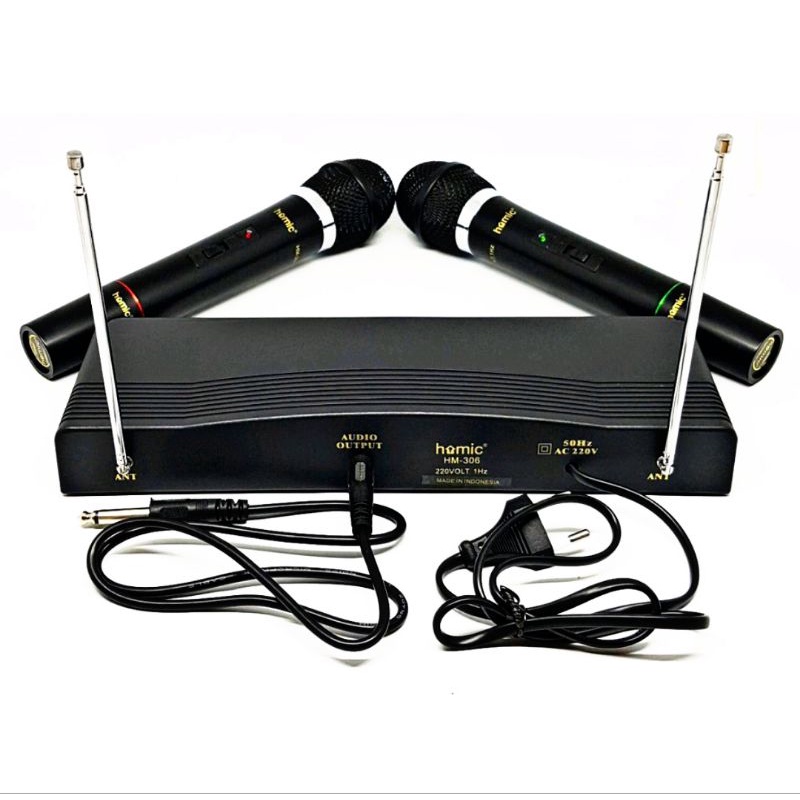 Mikrofon Wireless Double Homic HM 306 Suara Mantap / Mik dobel pakai batre / Mik Karaoke dobel