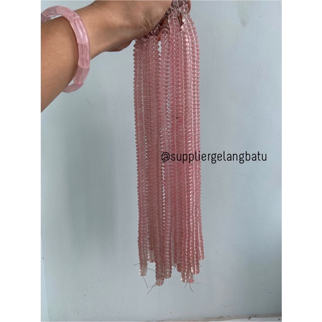 batu rondelle Stone Beads 3 x 8mm PINK quartz pembatas tasbih kuarsa