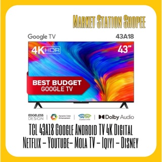 Smart Android Google TV TCL  43 Inch 4K UHD Garansi Resmi 43A18 New Series