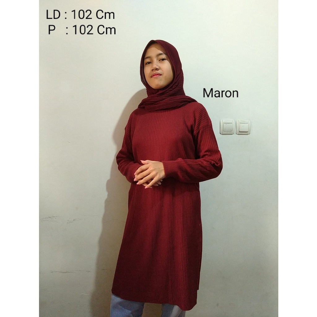 Aisyah Tunik Rajut Wanita Long Dress - Sweater Rajut Wanita Belah Samping - Sweater Rajut Wanita Ter