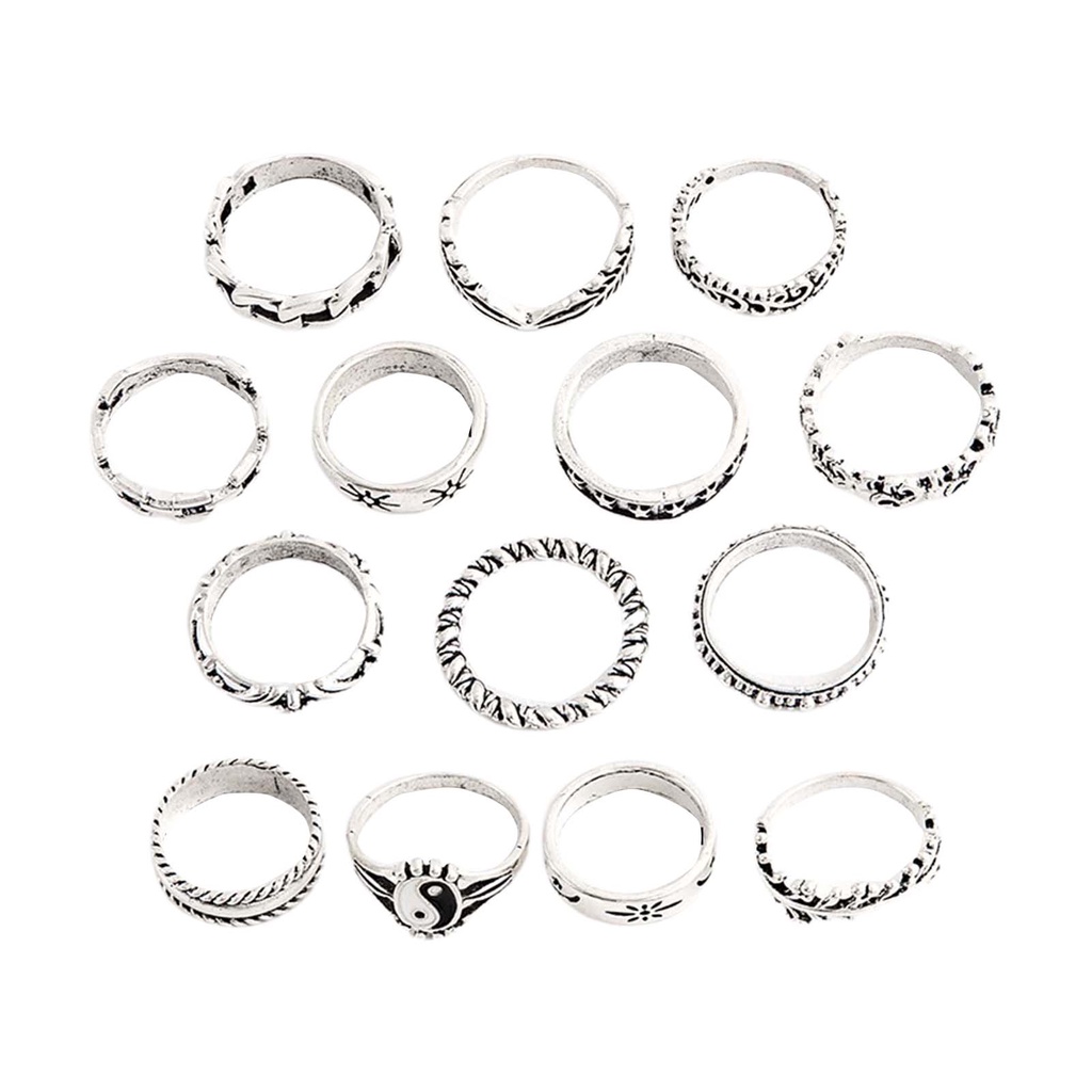 Hu Hu Hu Hu Hu Alat Bantu Pasang Kacamata♡ 14 Pcs Cincin Knuckle Stackable Untuk Wanita