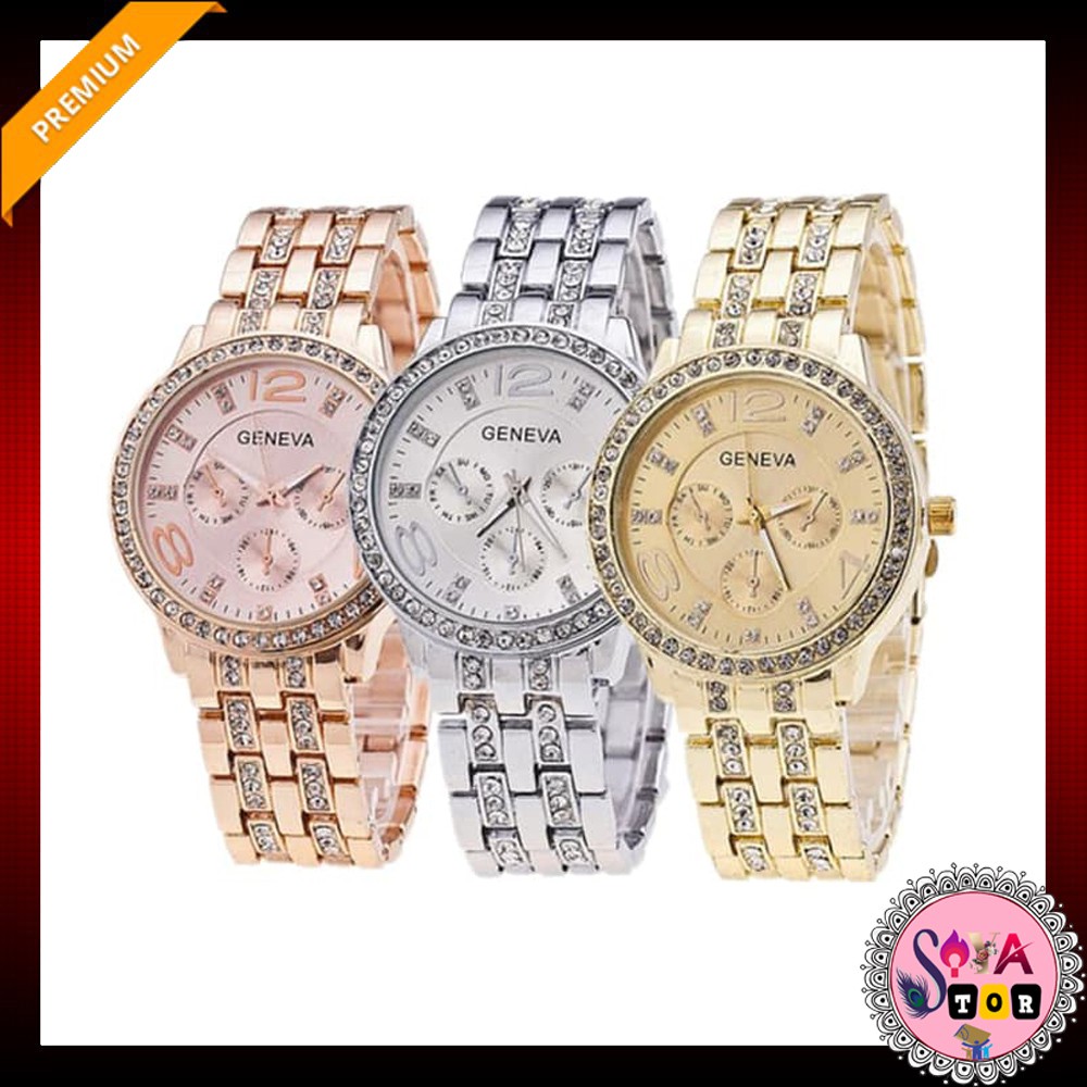 Jam Tangan Wanita Pria Geneva Diamond Rhinestone KK18 Dijamin 100% original import TERMURAH