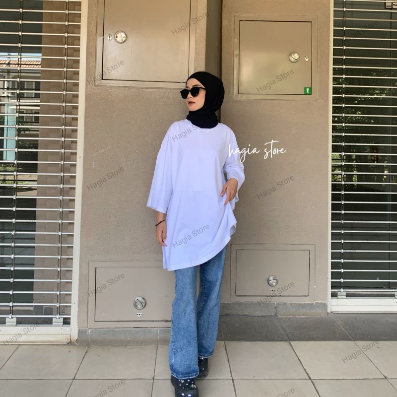 Lexa kaos oversize wanita top hijab basic by hagia kaos polos | baju atasan wanita | baju polos | oversize Hitam