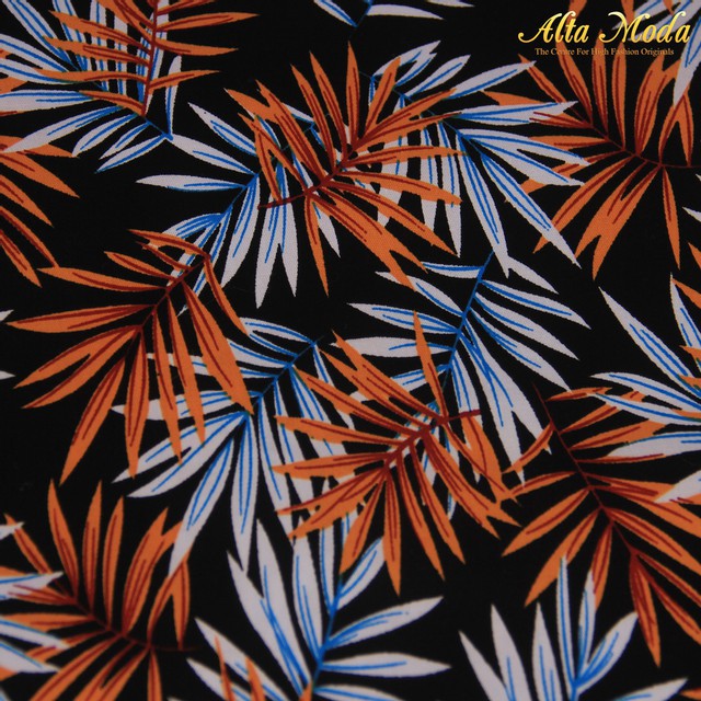

Alta Moda Katun Stretch Hitam Motif Daun Kelapa Biru Orange (1M)
