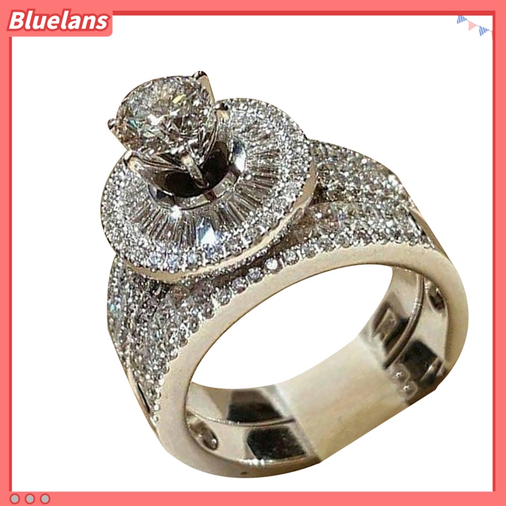 Bluelans 2Pcs Fashion Women Cubic Zirconia Statement Engagement Finger Ring Jewelry