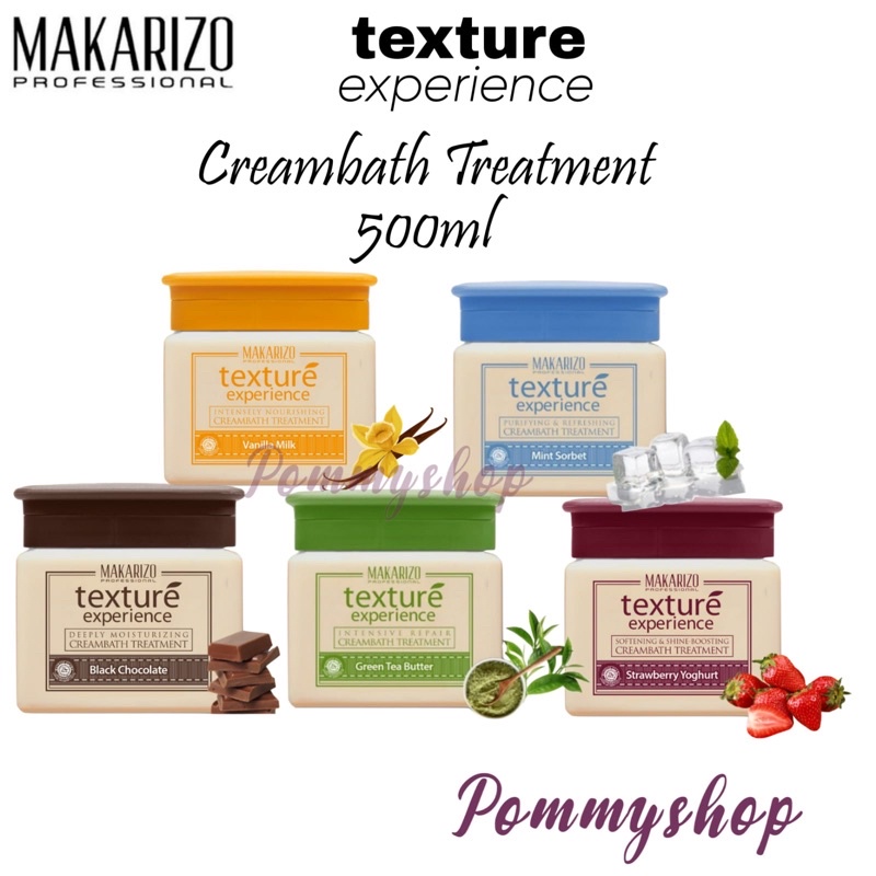 Makarizo Professional Texture Experience Creambath 500ml / Black Chocolate / Mint Sorbet / Vanilla Milk / Strawberry Yoghurt / Green Tea Butter