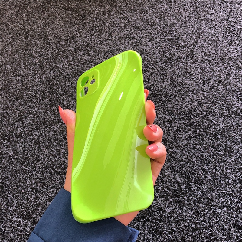 Soft Case TPU Warna Hijau Fluorescent Untuk iPhone 14 13 12 11 Pro X XS MAX XR Se20 7 8 Plus