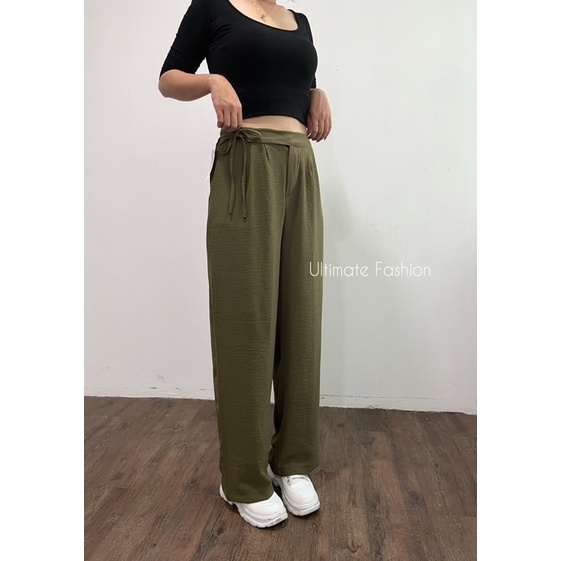 Celana Kulot Crinkle Pants Hikari - Celana Panjang Polos  Wanita Saku Korea Kekinian Terbaru