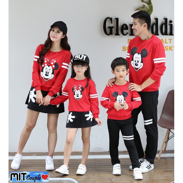 COUPLE FAMILY LP MICKEY 2 ANAK (MERAH) KAOS COUPLE BAJU PASANGAN CEWEK COWOK SEPASANG