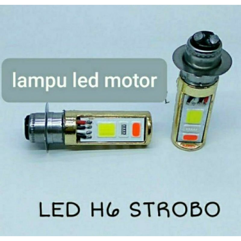 Lampu Led motor depan  led h6 bisa strobo flash kedip 3 warna PUTIH BIRU MERAH DC 12 v 3 mata led