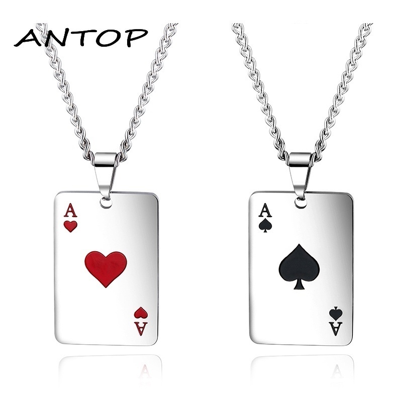 Korea Fashion Poker Kalung Bentuk Hati Kalung Pasangan Wanita Pria Perhiasan Aksesoris ANTOP