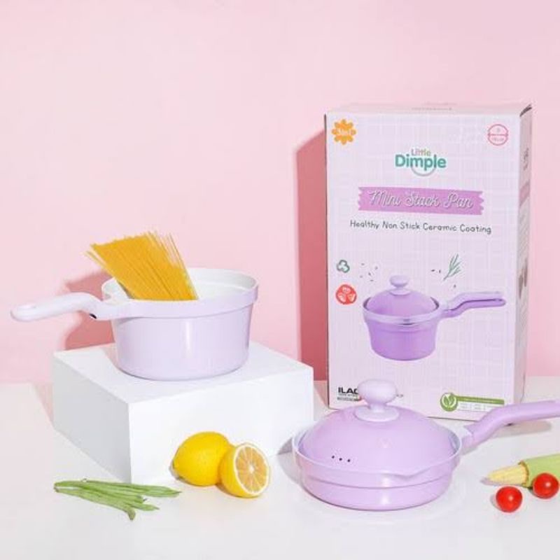 Little Dimple Mini Stack Pan 3in1 - Panci Mpasi Bayi Anti Lengket - Panci Masak Makanan Baby