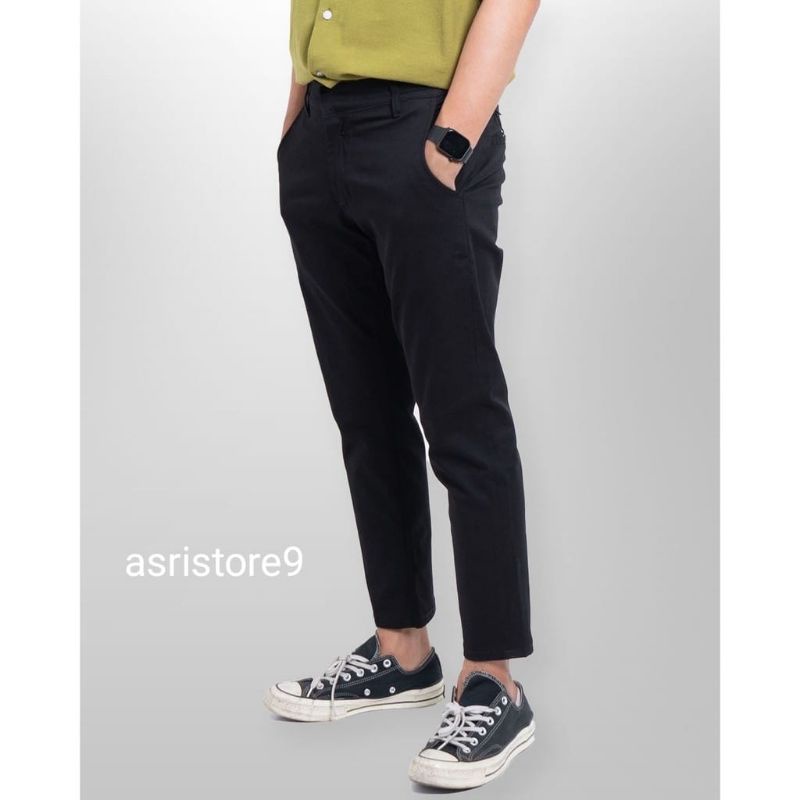 CELANA CHINO Ankle Pants Panjang Pria Slimfit KERJAHARIAN Santai Casual Formal Hitam Abu Cream Mocca