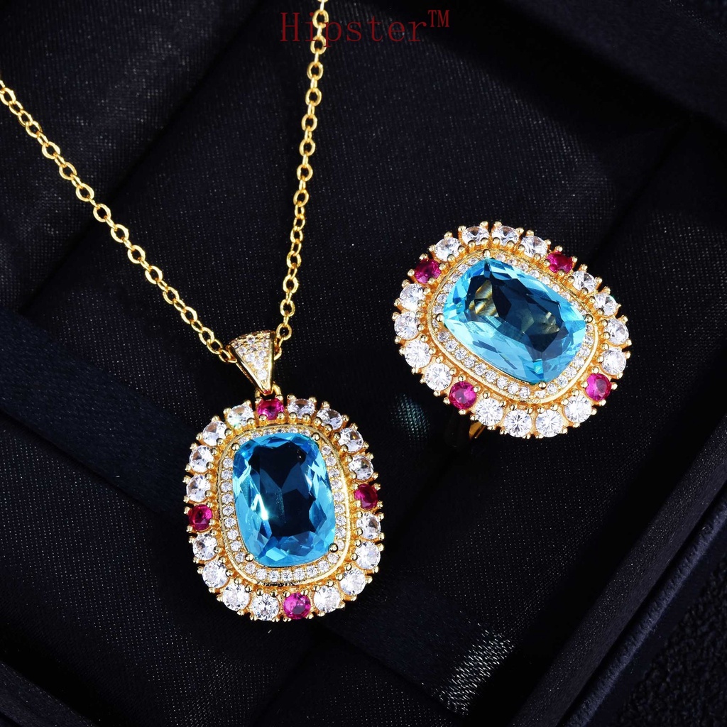 Popular High-End Jewelry Sky Sapphire Pendant Luxury Full Diamond Set