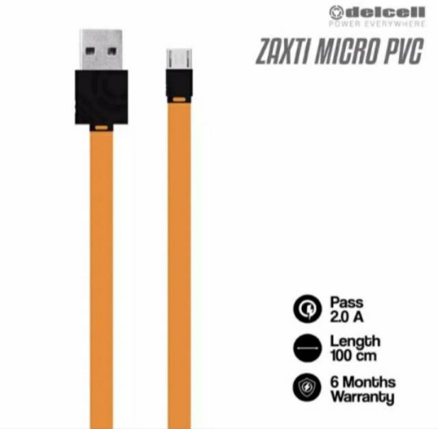 Kabel Micro Usb Delcell Zaxti Flat Micro PVC 2 Ampere Delcell Zaxtii Micro PVC 2A Fast Charging