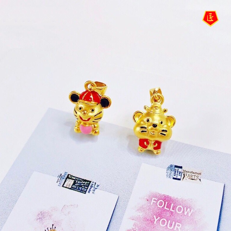 [Ready Stock]3D Zodiac Rat Gold Pendant Cute All-Match