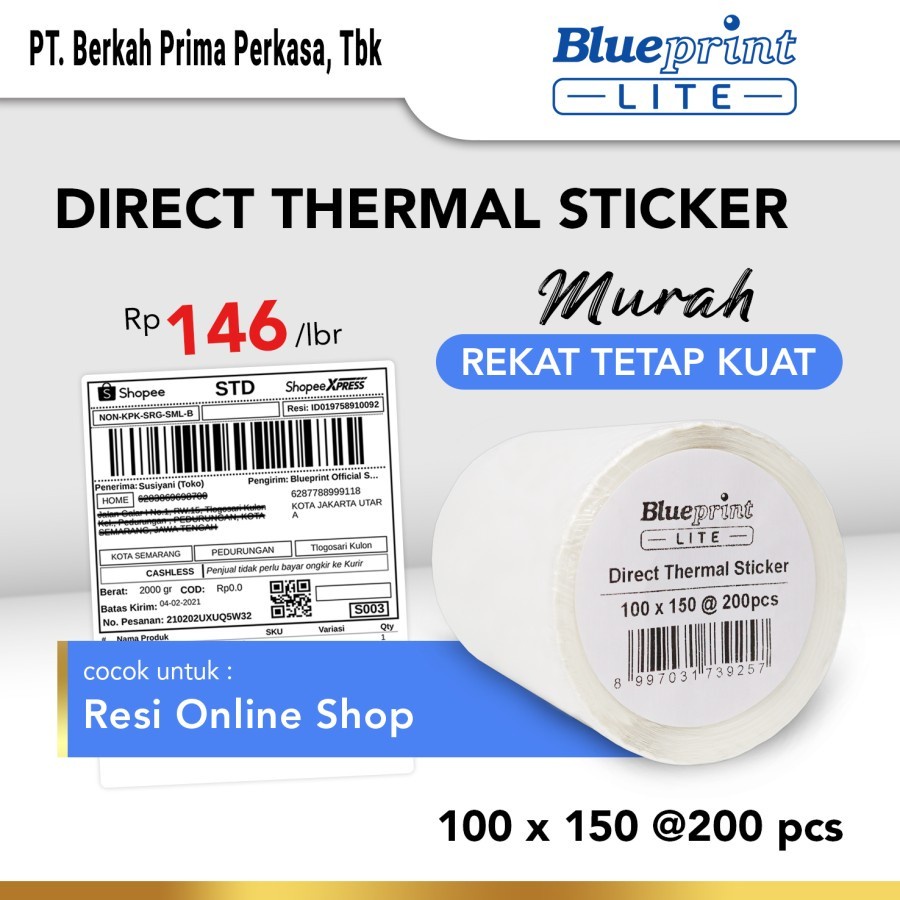 DIRECT THERMAL STICKER LABEL ONLINE BLUEPRINT LITE 100 X 150MM 200PCS