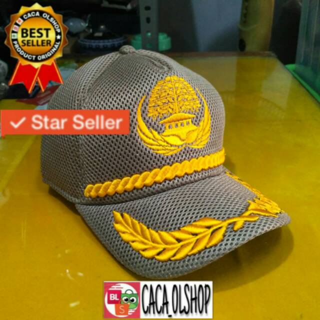 Topi KORPRI PNS Gol 4 Khaki Bahan Jaring Dobel Mess Logo Lis Dobel Padi Kapas Allsize