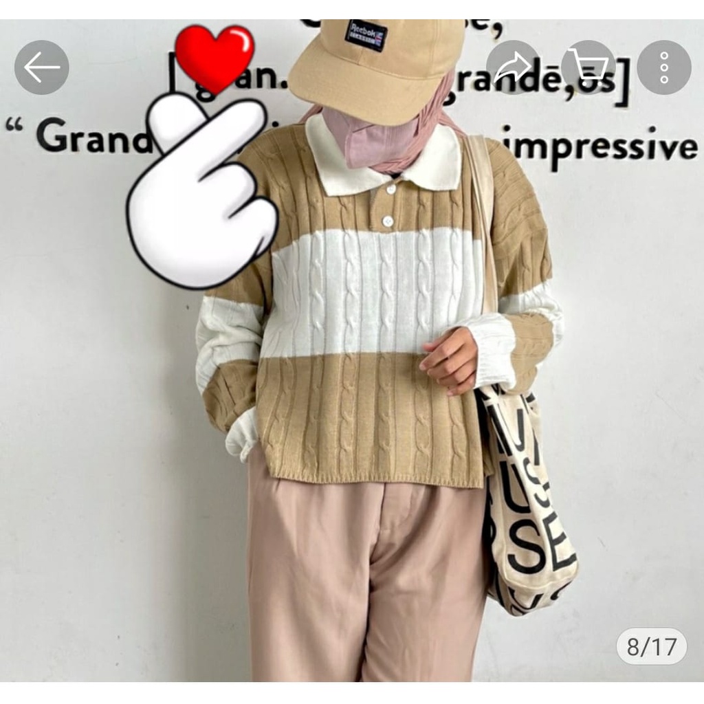 Sweater Rajut Oversize Strip Cable Crop Top Blouse Wanita Premium