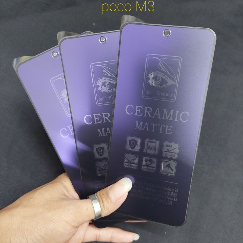 tempered glass keramik blue matte poco M3