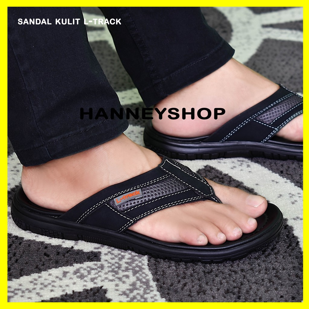 L-TRACK Sandal kulit pria model japit size 39-43 bahan sol pvc non slip upper kulit sintetis