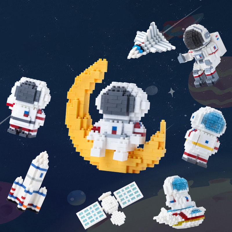 Astronot Blok Bangunan Berlian Partikel Kecil Miniatur Merakit Partikel Kecil Mainan Edukasi Blok Bangunan Antariksa Astronot Anak Mini 3D Model Puzzle