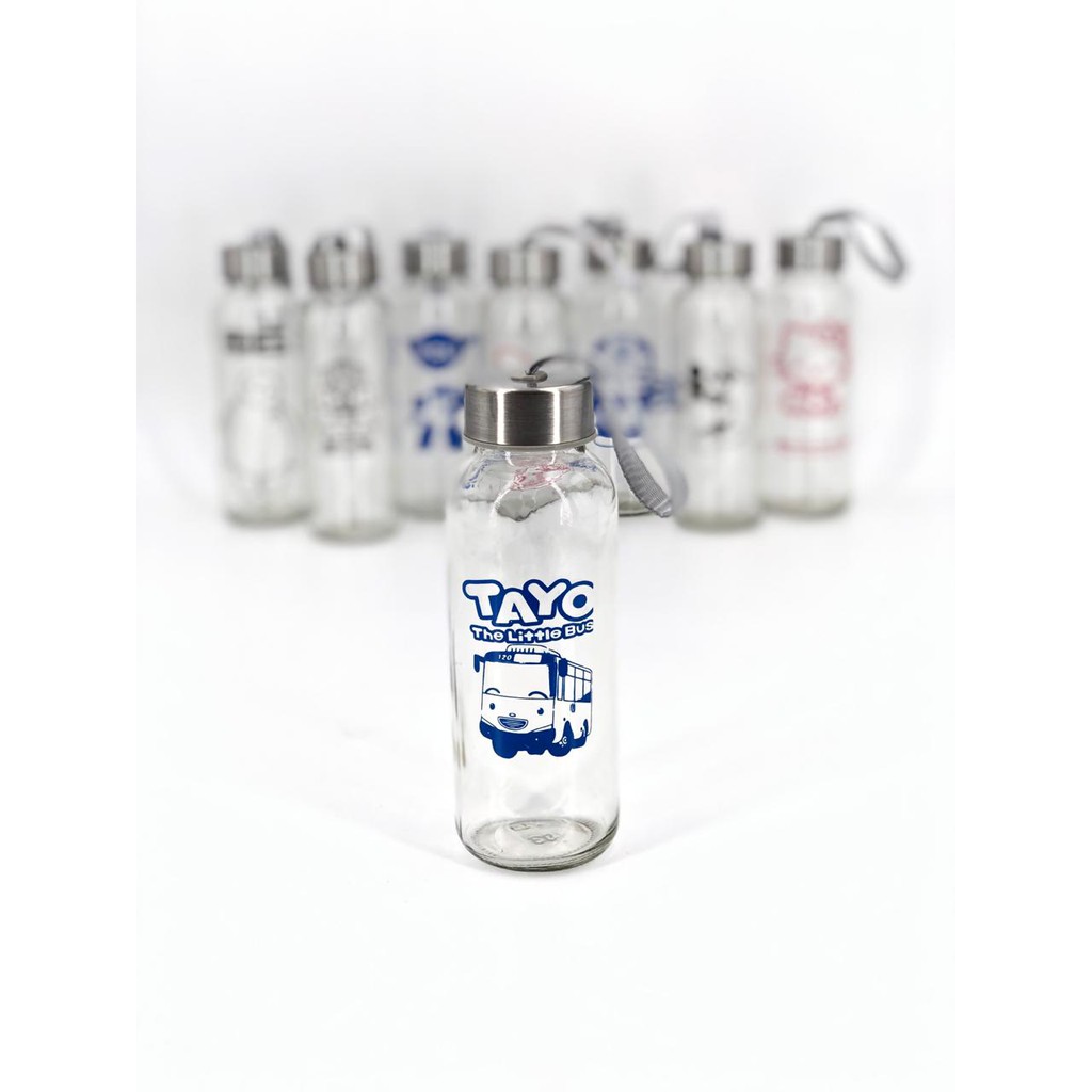 Grosir - B182 Botol Minum Kaca Karakter Clear / Free Kotak
