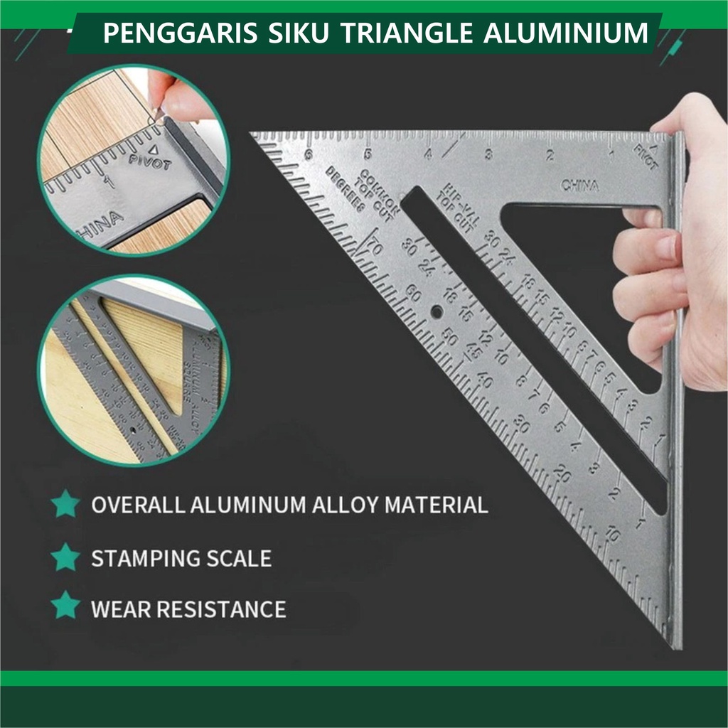 

Penggaris Sudut Siku 90 derajat Woodworking Speed Square Aluminium Penggaris Siku Mistar Triangle