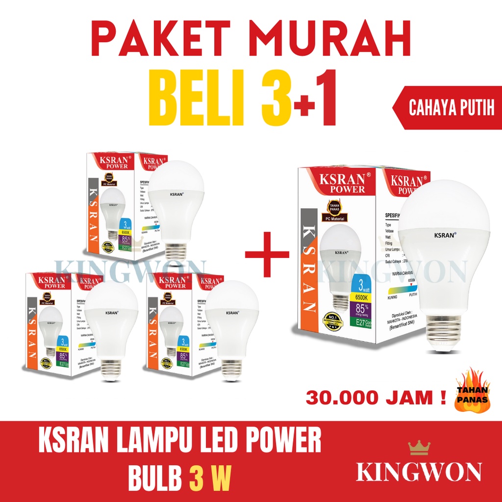 KSRAN LAMPU LED 3 Watt POWER BULB (PAKET BELI 3 GRATIS 1) BUNDLE