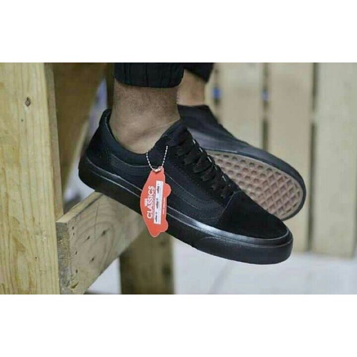 Sepatu Vans Oldskool Fullblack Hitam Sekolah Kerja Kuliah Black Mono Traning Paskibra Santai keren