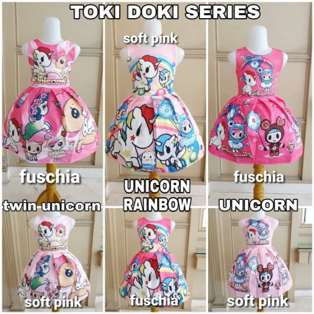 81109 TOKIDOKI UNICORN RAINBOW / DRESS UNICORN ANAK IMPORT KOREA PINK LUCU / GAUN PESTA ANAK BAGUS