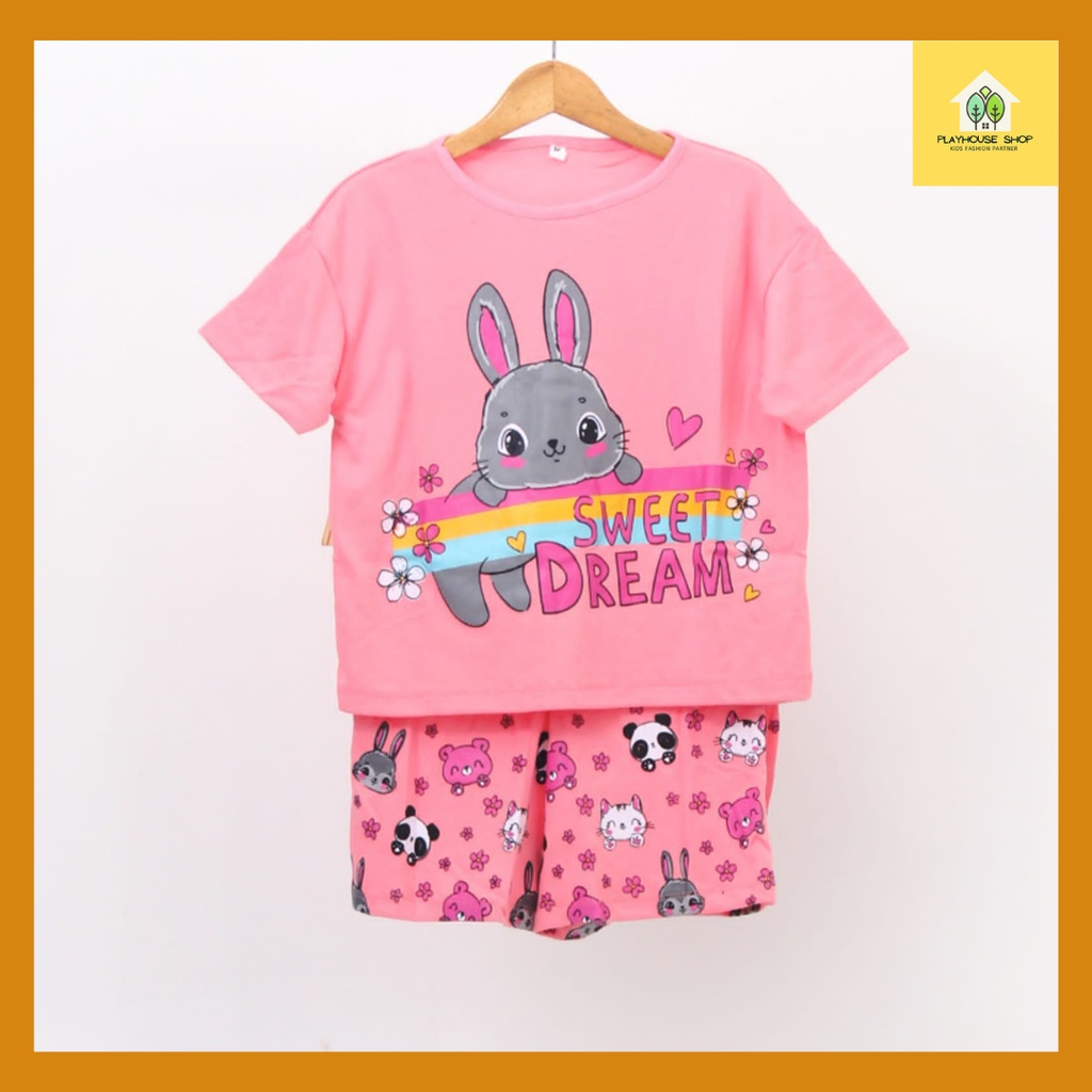 Baju Anak Perempuan Setelan Kaos umur 4-15 Tahun/Stelan Pendek Anak cewek/Baju Rumah Anak Perempuan