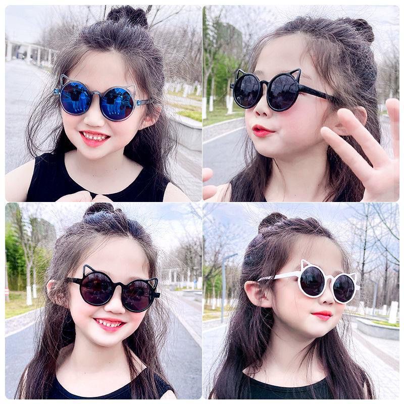 PA Kacamata Hitam Anak New Trend Fashion Anak Terbaru Telinga Kucing kacamata Bulat hitam High Quality Kids Sunglasses Kaca Mata Murah KC031