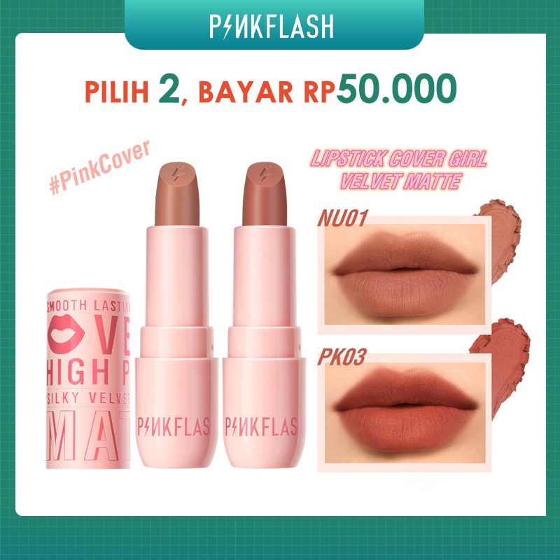 PINKFLASH Lip Cream Velvet Matte Pigment tinggi Tahan Creamy Lipstick #PinkCover