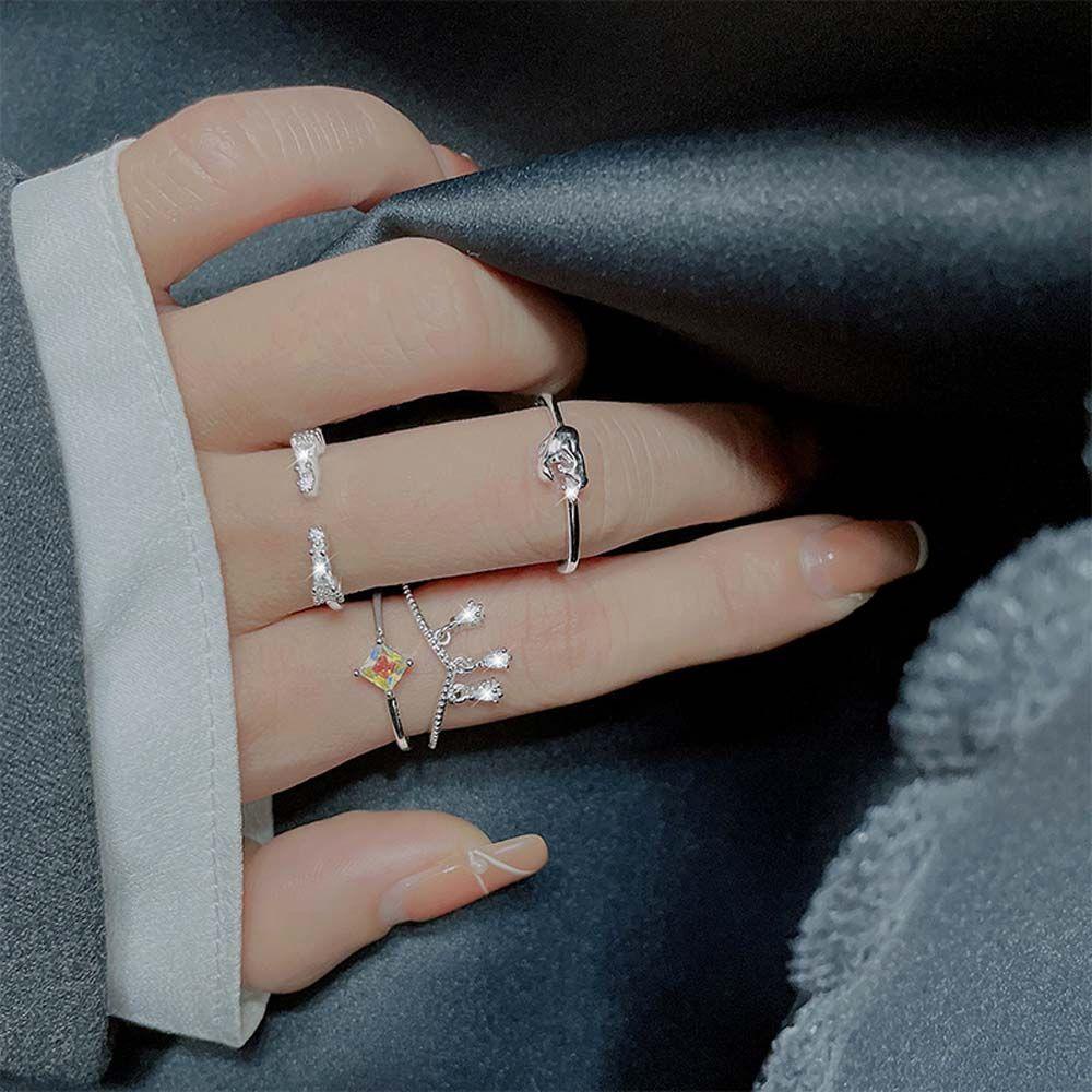 Mxbeauty Wanita Pembukaan Cincin Drop Rumbai Adjustable Perak Hadiah Gadis Jari Perhiasan Aksesoris Pesta V Bentuk Rings