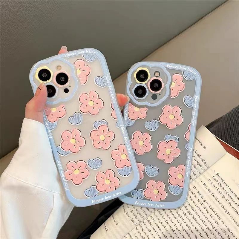 Soft Case Silikon TPU Transparan Motif Bunga Untuk iPhone 12 13 7 8 Plus X XS XR 11 Pro Max