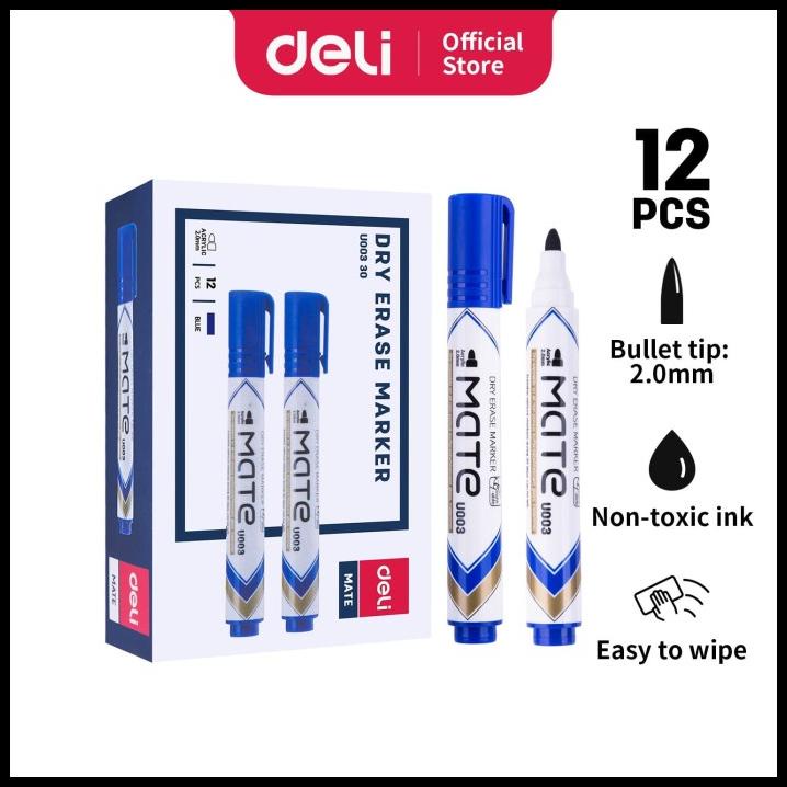 

Caramel | Deli Eu00330 (Box) Dry Erase Marker/Spidol Whiteboard-Biru- 12Pcs