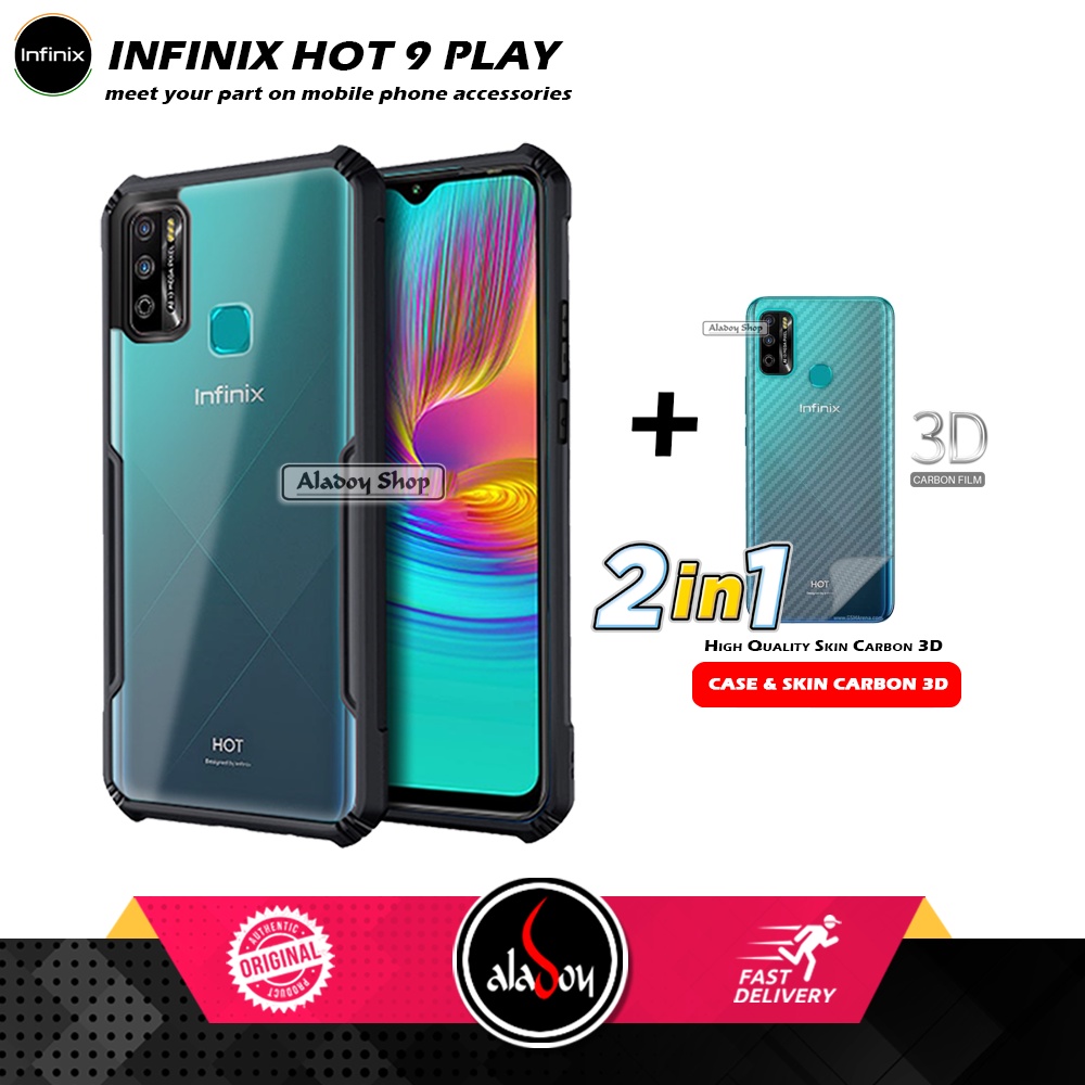 Case INFINIX HOT 9 PLAY Armor Fusion Transparent Casing Free Skin Carbon 3D