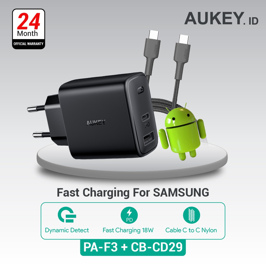 Aukey Charger PA-F3 + Aukey Cable CB-CD29 Black/Red