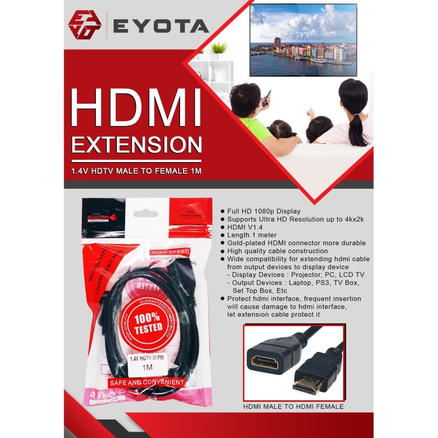 Eyota Kabel HDMI Male to HDMI Female 1meter  - Kabel HDMI Extension