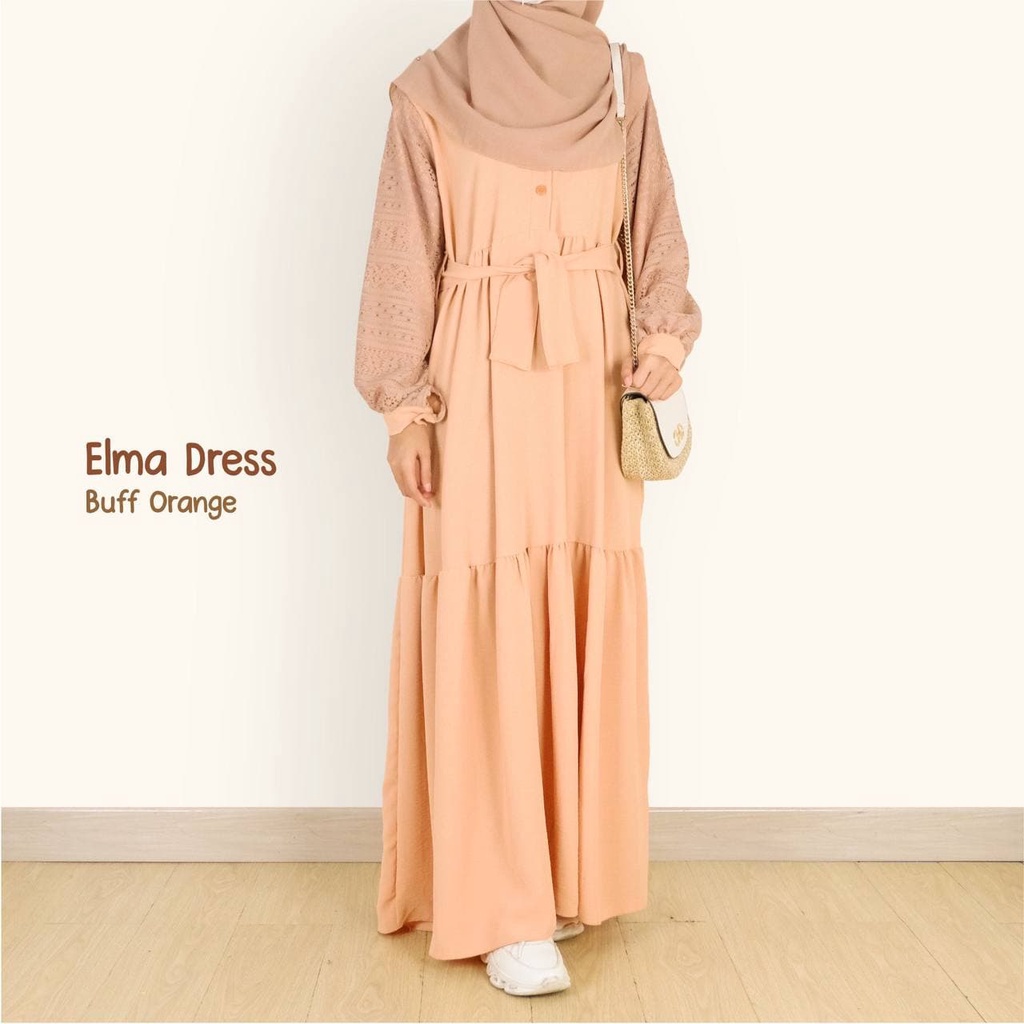 Mininos Elma Dress Gamis Hitam Remaja Syari Crinkle Brukat