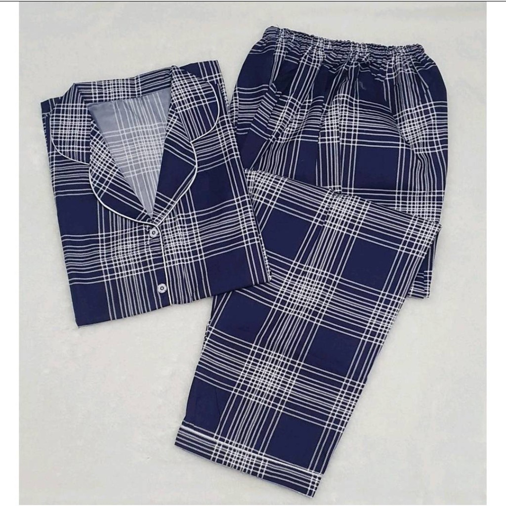 OKHISHOP - CP1 Piyama Pajamas CP Baju Tidur Piyama Wanita Dewasa Setelan CP Motif Trendy Karakter Kotak Guilen-CP Guilen Navy