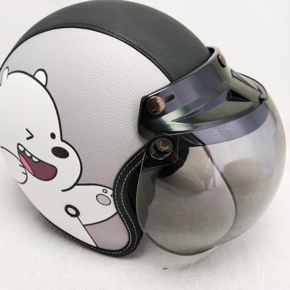 Terbaik Helm Bogo Retro Kulit Ice Bear Klasik Kaca Bubble Halfface Shopee Indonesia