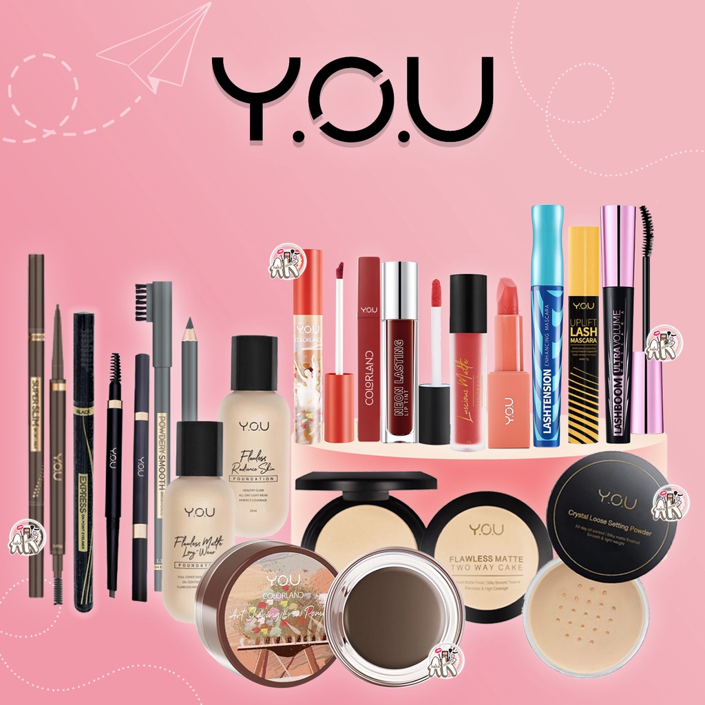 YOU CRYSTAL LOOSE EYEBROW POMADE / SETTING POWDER / DUAL EYEBROW / UPLIFT, LASHTENSION, LASHBOOM MASCARA / COLORLAND LUSCIOUS MATTE / LIPCREAM / NEON LASTING LIP TINT / COLORLAND LIP CLAYBPOM