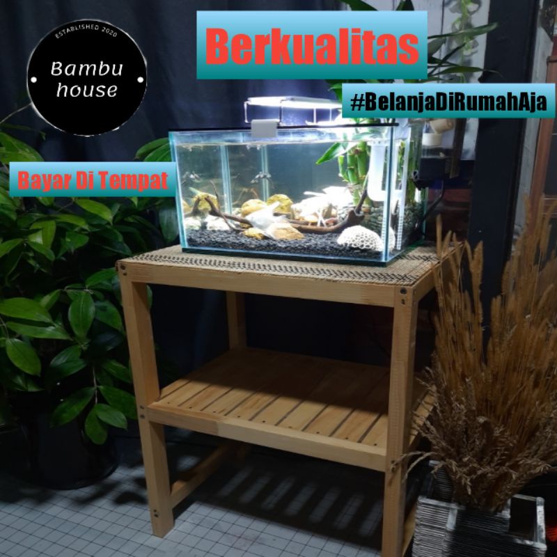 Rak meja Aquarium | Rak kayu serbaguna 2 Tingkat polos | Rak ikan cupang